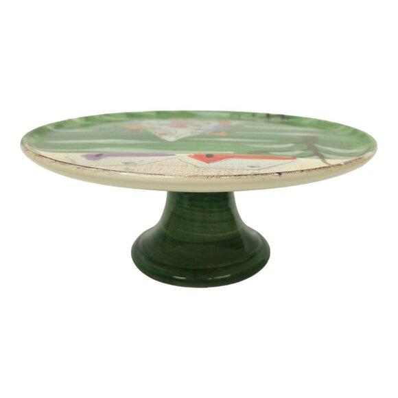 Zrike Winter Frolic Ceramic Pedestal Cake Plate Stand Christmas Hand Painted - Picture 5 of 16